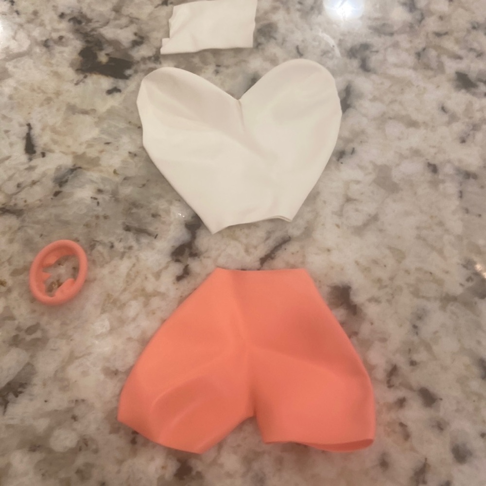 Homemade Barbie outfit made out of latex balloons